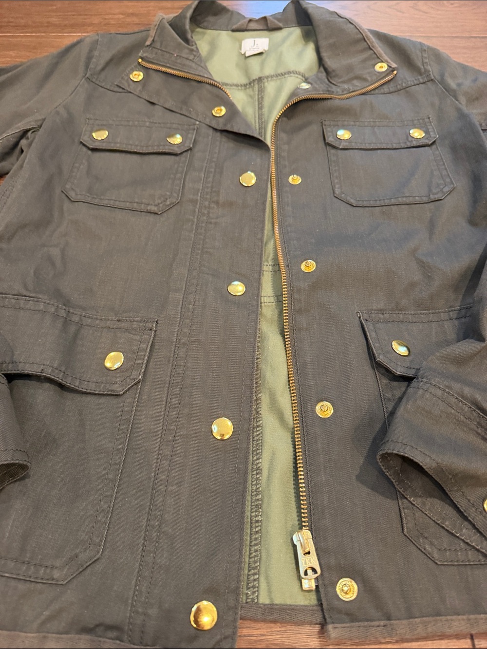 J. By J. Crew Green Military Jacket with Gold Accents Size Small - C54-040 - Picture 3 of 7